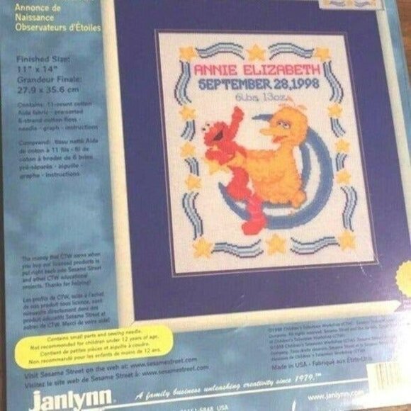 Cross Stitch Kit Sesame Street Star Gazers Birth Announcement Counted Janlynns - Picture 3 of 3